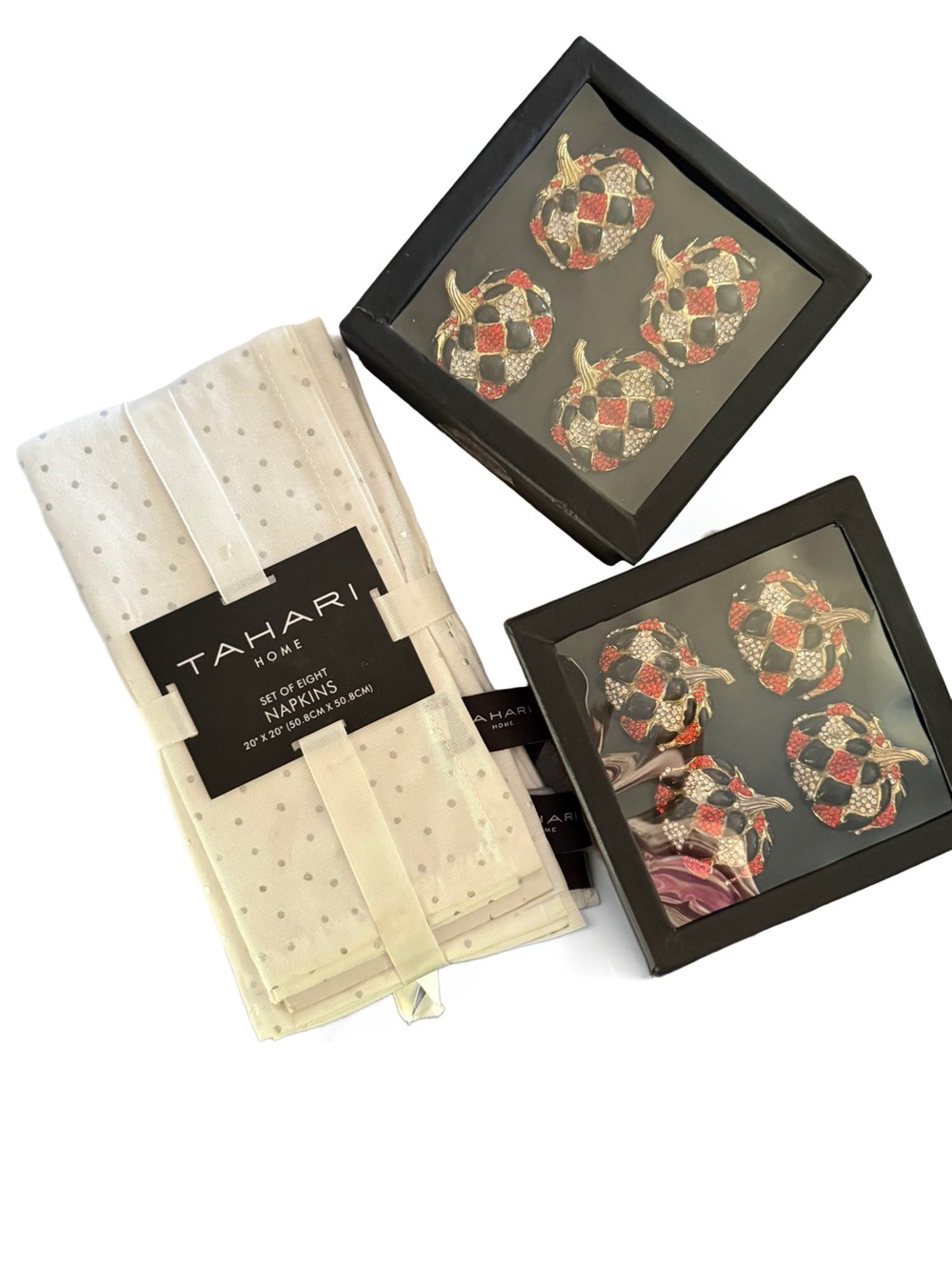 Tahari Home - Table For Fall - Party of 8- 20”Napkins & Pumpkin Rhinestone Rings